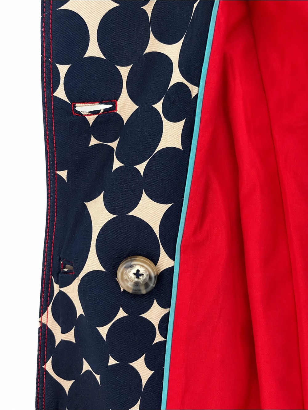 Boden Navy Polka Dot Belted Trench Coat Red Lining US 8 - Picture 8 of 10